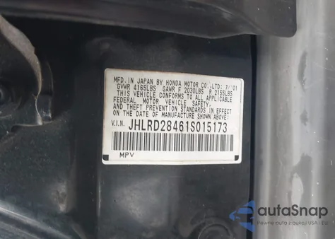 2001 Honda Cr-V Lx z USA, uszkodzony, nr VIN JHLRD28461S015173